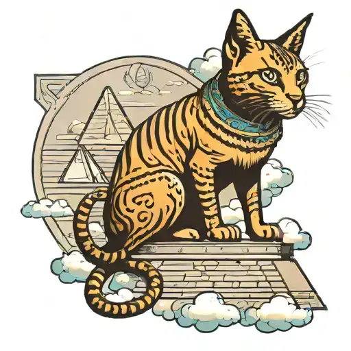 Bastet Sitting On A Cloud With Pyramids In The Background