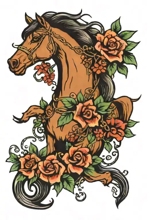 Horse With Flowers And Vines