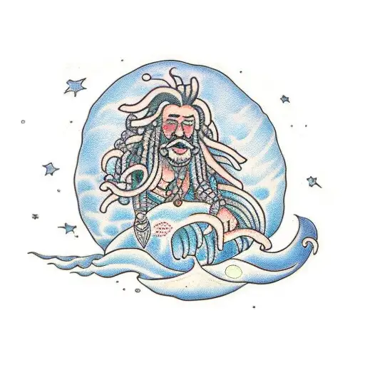 Dreadlock Merman Under Moon