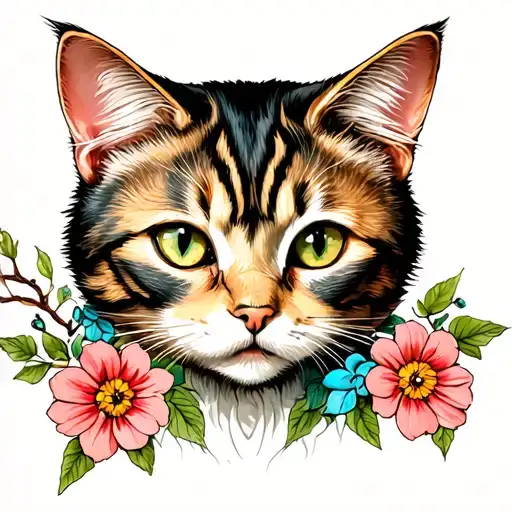 Flowers And Cat Head