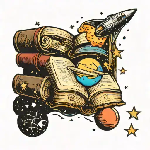 A Cosmic Library Floating In Space With Planets As Books And Shooting Stars As Bookmarks