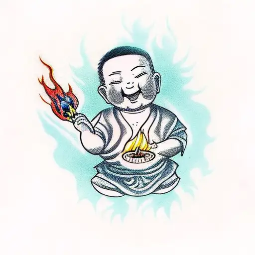 Child Buddha Smiling And Holding A Flame In His Hand