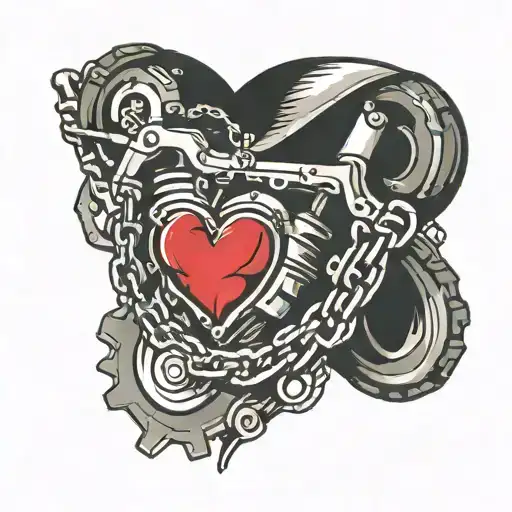 A Traditional Tattoo Of A Motorcycle Chain Wrapped Around A Heart Symbolizing A Love For Riding