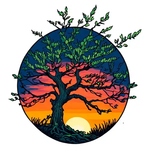 Willow Tree With Sunset