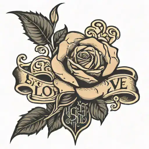 A Black And Beige Colored Rose Intertwined With Gothic Lettering That Spells Out 'Sweet Love'
