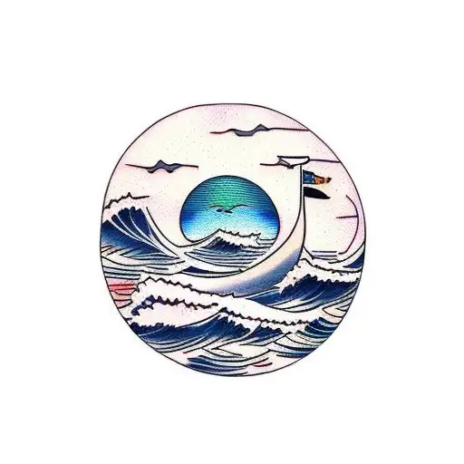 Island With Sunset And Ocean Waves