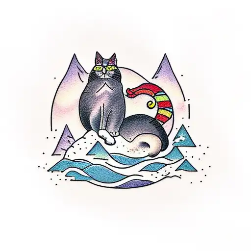 Domestic Shorthair Cat Infront Of Mountains