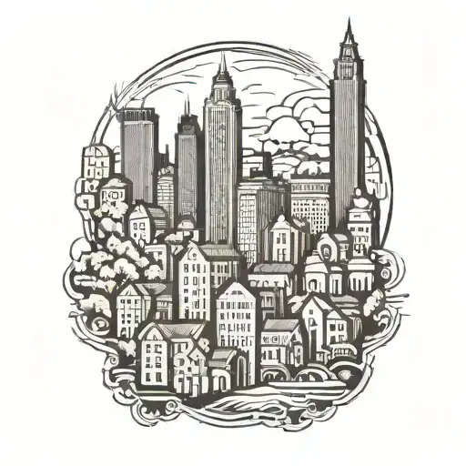 City Silhouette Outline Solid Black Ink