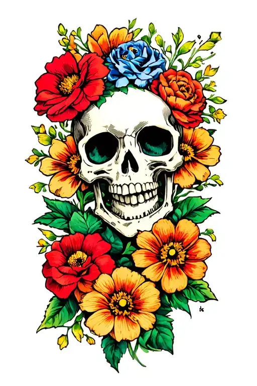 Flowers And Skeleton