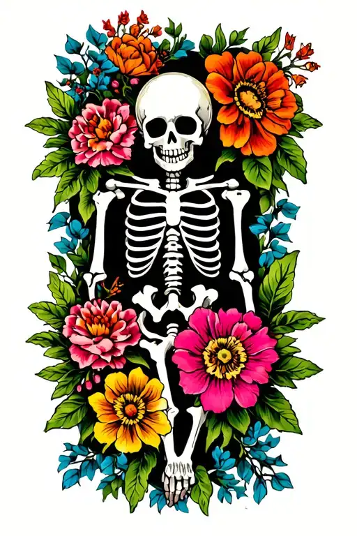 Flowers And Skeleton