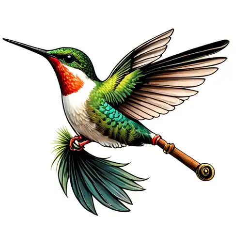 Humming Bird Perhed On Fishing Rod Casting