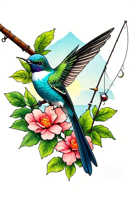 Humming Bird Perched On Fishing Rod