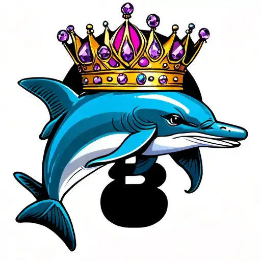 King Dolphin Wearing A Crown With Amethyst Jewels Jumping Through A Number 8