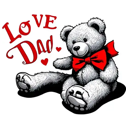 Teddy Bear With Red Bow Tie And The Word Love Dad On The Foot