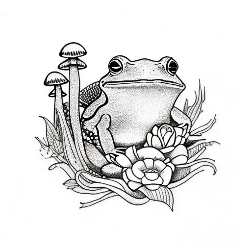 Traditional Site Frog With Flowers Or Mushrooms