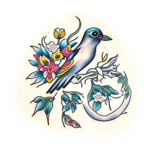 Black Bird With Flower