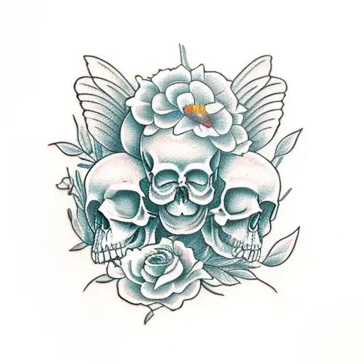 Half Skull Half Butterfly With Flowers