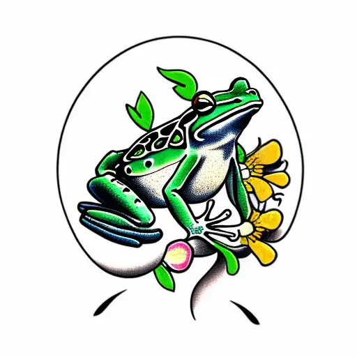 Traditional Site Frog With Flowers Or Mushrooms