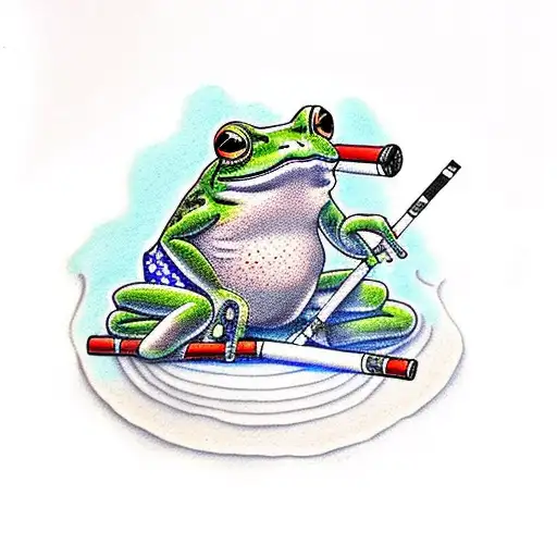 American Traditional Style Frog Smoking A Cigarette