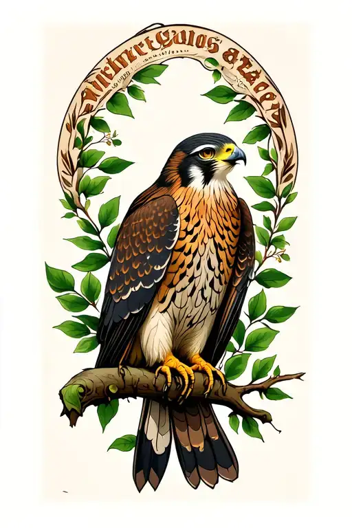 Traditional Peregrine Falcon On Branch
