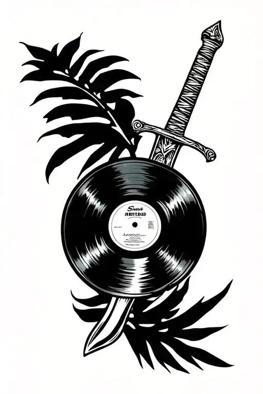 Saudi Palm And Sword Symbol And Vinyl Record