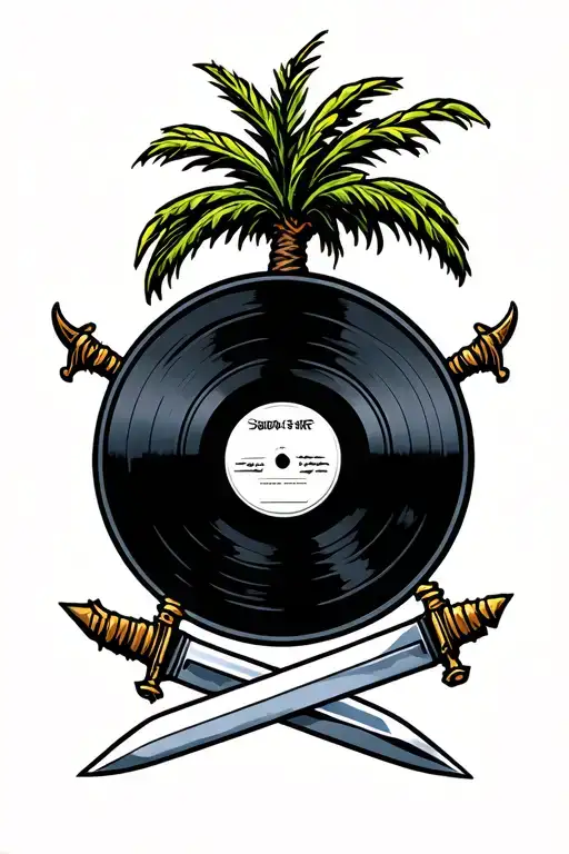 Saudi Palm Tree And 2 Sword Blade Up Hilt Down Symbol And Vinyl Record