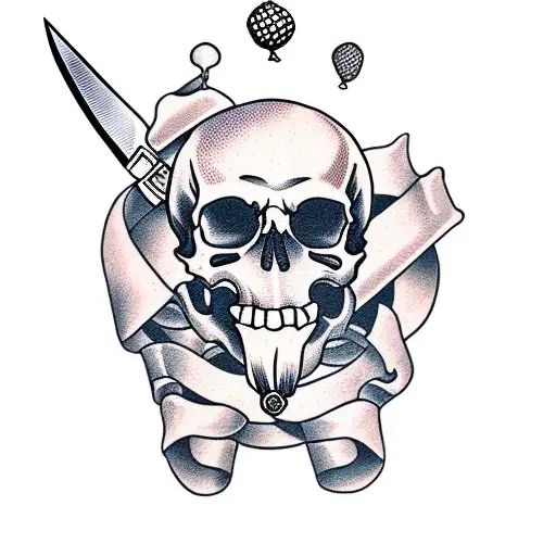 Crossbones Skull With A Beard And A Crossed Pastry Chef's Knife And Balloon
