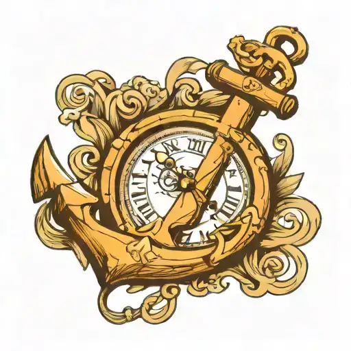 Wooden Anchor With Pocket Watch