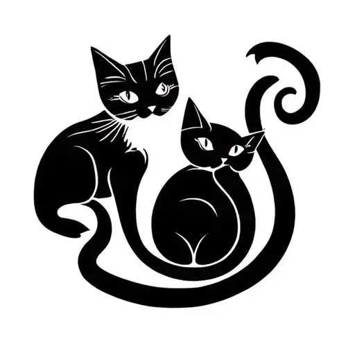 Mom Cat And Baby Cat Curled