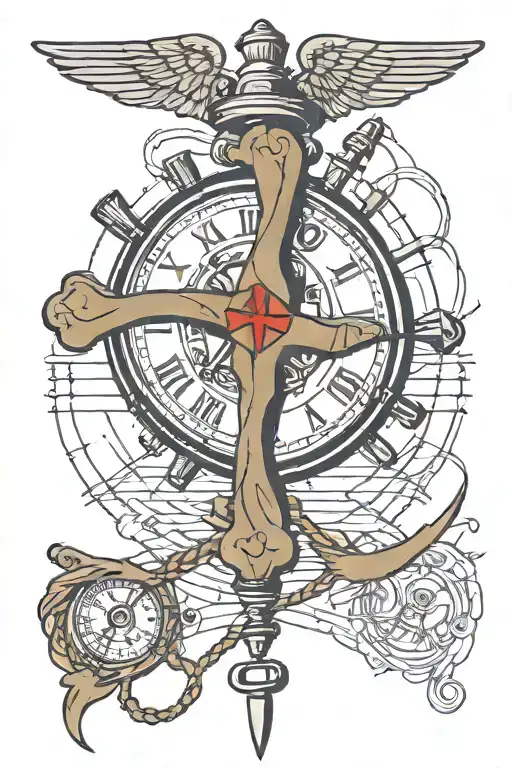 Christian Cross And A Stopwatch In Barber Wire