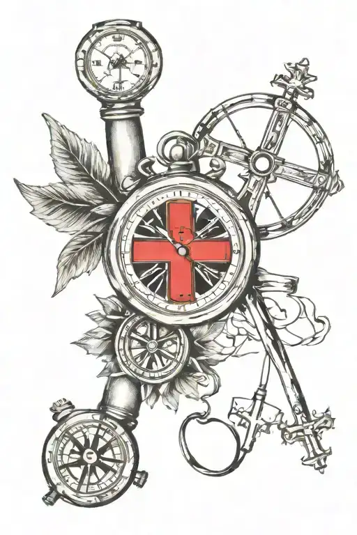 Christian Cross And A Stopwatch In Wire