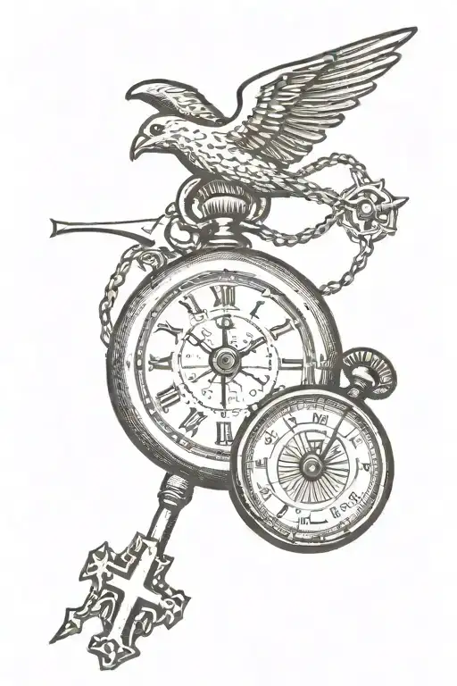 Christian Cross And A Stopwatch In Wire