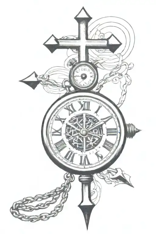 Christian Cross And A Stopwatch In Wire