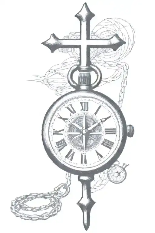 Christian Cross And A Stopwatch In Wire