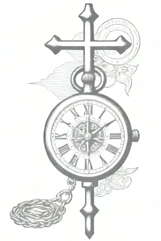 Christian Cross And A Stopwatch In Wire