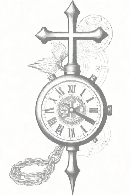 Christian Cross And A Stopwatch In Wire