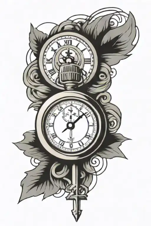 Christian Cross And A Stopwatch In Wire