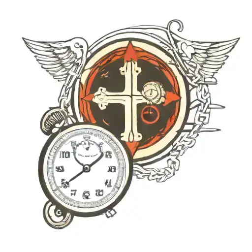 Christian Cross And A Stopwatch In Wire