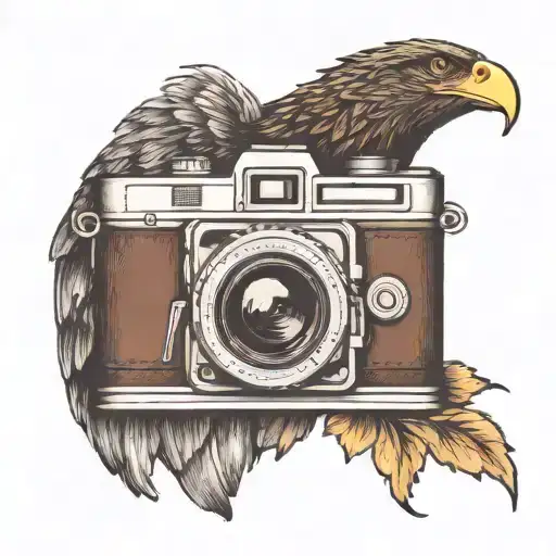 Vintage Camera Transforming Into An Eagle Intertwined With Mountains In The Background