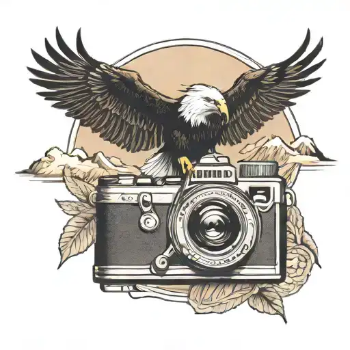 Vintage Camera With Mountains And A Soaring Bald Eagle