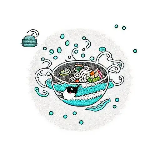Crochet Cat Swims Peacfully In The Bowl Of Ramen That Floating In Space