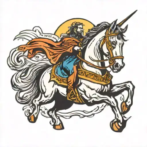 Tattoo Sleeve In American Traditional Style With Book Of Revelation Theme Featuring Jesus On A Horse