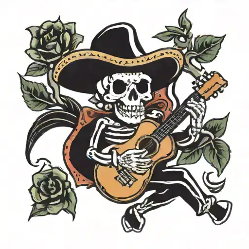 Skeleton Wearing Sombrero Playing Guitar