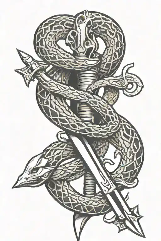 Sword And Snakes Intertwined