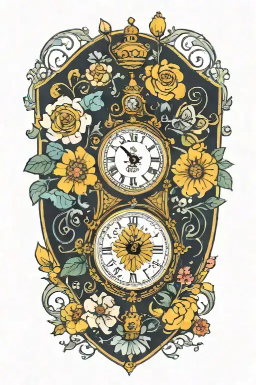 Yellow Submarine With Flowers And Clock