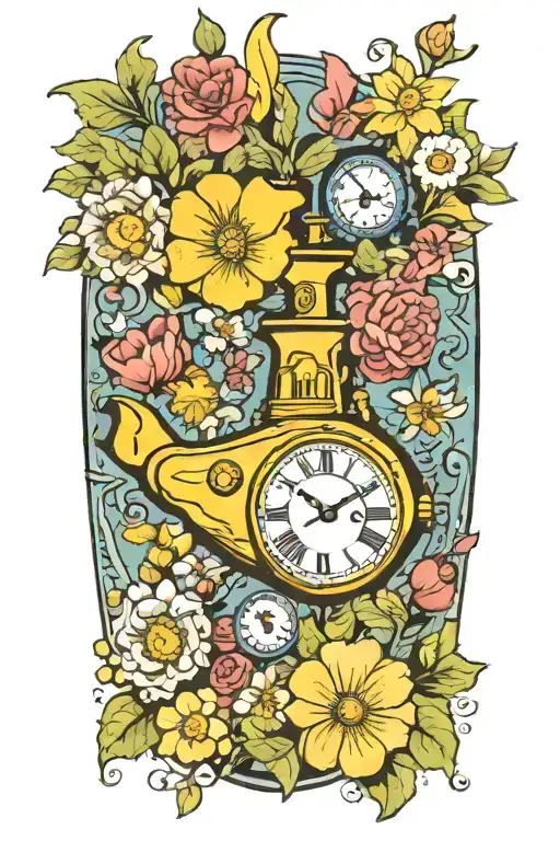 Yellow Submarine With Flowers And Clock