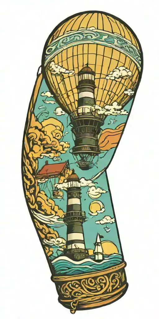 Hot Air Balloon And A Lighthouse In Hurricane