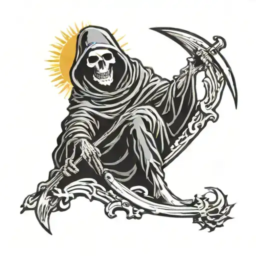 Grim Reaper Sitting Down With The Sun At The Bed