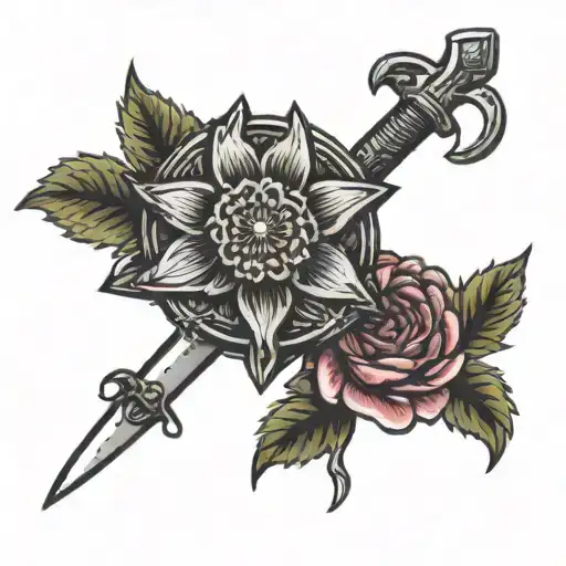 D20 With Gerbera Daisies And A Sword Piercing