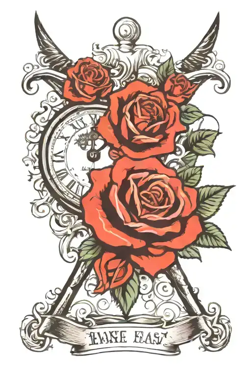 Skull With Clock And Rose